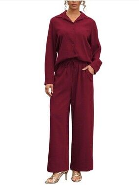 Relaxed Wide-Leg 2 Piece Set in Deep Burgundy